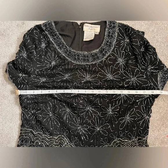 Papell Boutique |  Black Floral Beaded Top | Size XL [164] - Picture 8 of 9